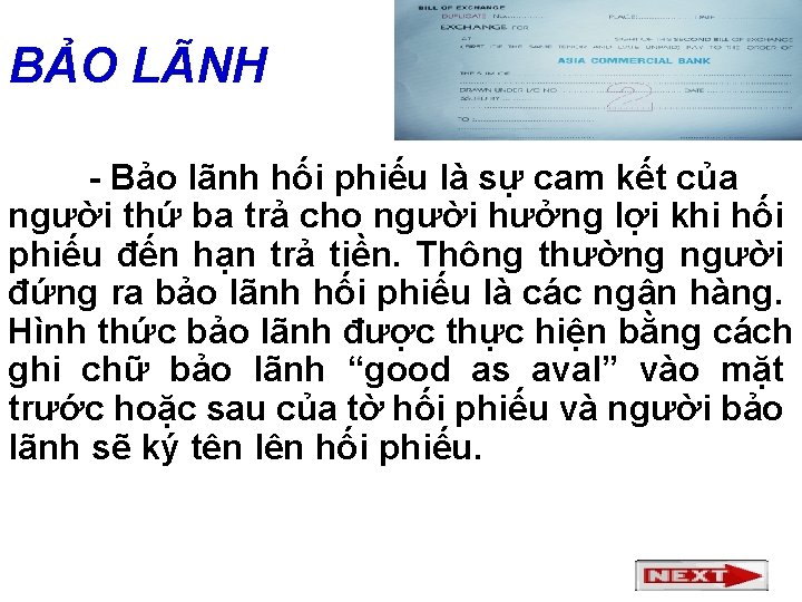 BẢO LÃNH - Bảo lãnh hối phiếu là sự cam kết của người thứ