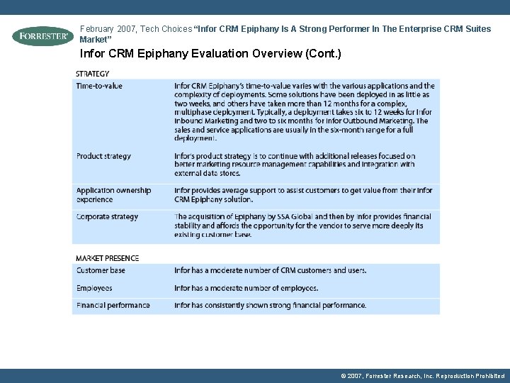 February 2007, Tech Choices “Infor CRM Epiphany Is A Strong Performer In The Enterprise