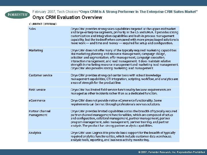 February 2007, Tech Choices “Onyx CRM Is A Strong Performer In The Enterprise CRM