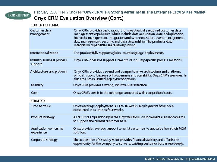 February 2007, Tech Choices “Onyx CRM Is A Strong Performer In The Enterprise CRM