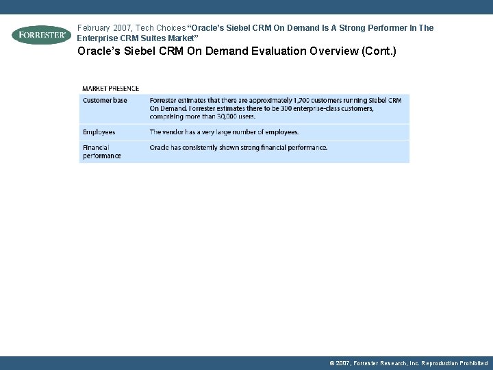 February 2007, Tech Choices “Oracle’s Siebel CRM On Demand Is A Strong Performer In