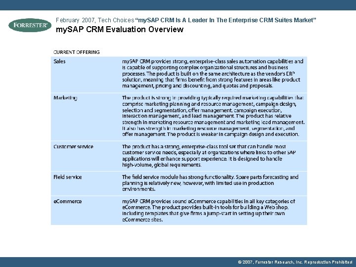 February 2007, Tech Choices “my. SAP CRM Is A Leader In The Enterprise CRM