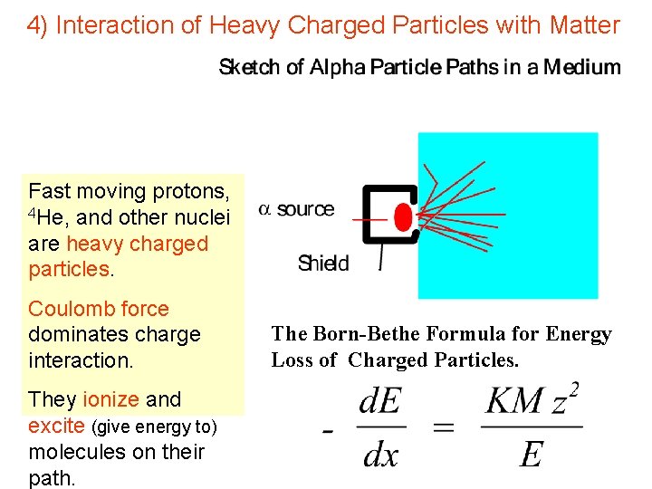 4) Interaction of Heavy Charged Particles with Matter Fast moving protons, 4 He, and
