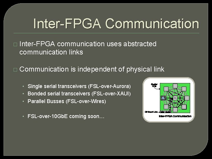 Inter-FPGA Communication � Inter-FPGA communication uses abstracted communication links � Communication is independent of