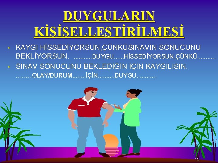 DUYGULARIN KİŞİSELLEŞTİRİLMESİ s s KAYGI HİSSEDİYORSUN, ÇÜNKÜSINAVIN SONUCUNU BEKLİYORSUN. . . DUYGU. . .