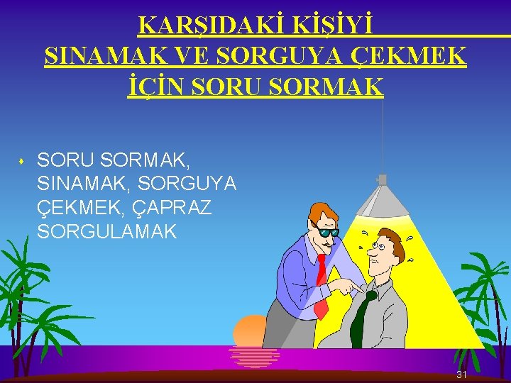 KARŞIDAKİ KİŞİYİ SINAMAK VE SORGUYA ÇEKMEK İÇİN SORU SORMAK s SORU SORMAK, SINAMAK, SORGUYA