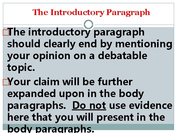 The Introductory Paragraph �The introductory paragraph should clearly end by mentioning your opinion on