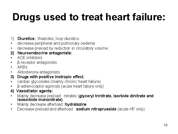 Drugs used to treat heart failure: 1) • • 2) • • 3) •