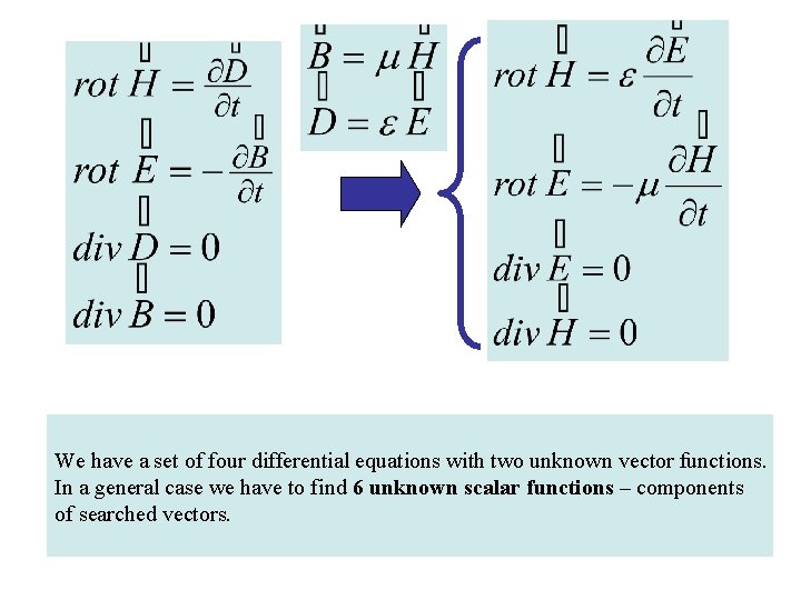 We have a set of four differential equations with two unknown vector functions. In