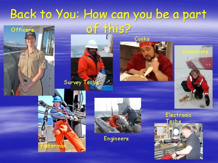 Back to You: How can you be a part Officers of this? Cooks Scientists