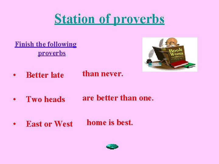 Station of proverbs Finish the following proverbs. • Better late than never. • Two