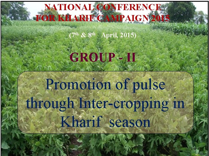 NATIONAL CONFERENCE FOR KHARIF CAMPAIGN 2015 (7 th & 8 th April, 2015) GROUP