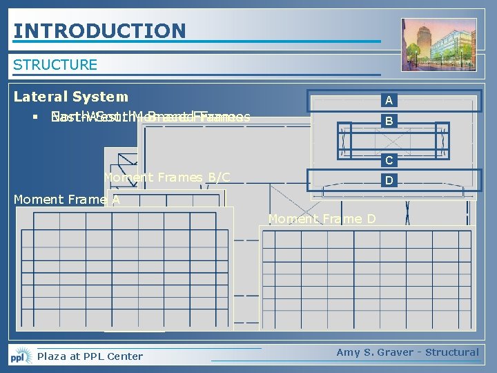 INTRODUCTION STRUCTURE Lateral System § North-South: East-West: Moment Braced. Frames A B C Moment