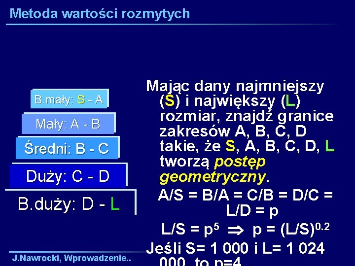 Metoda wartości rozmytych B. mały: S - A Mały: A - B Średni: B