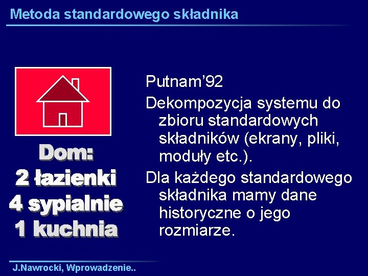 Metoda standardowego składnika Putnam’ 92 Dekompozycja systemu do zbioru standardowych składników (ekrany, pliki, moduły