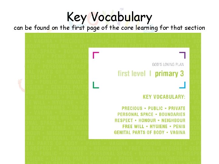 Key Vocabulary can be found on the first page of the core learning for Key Vocabulary can be found on the first page of the core learning for