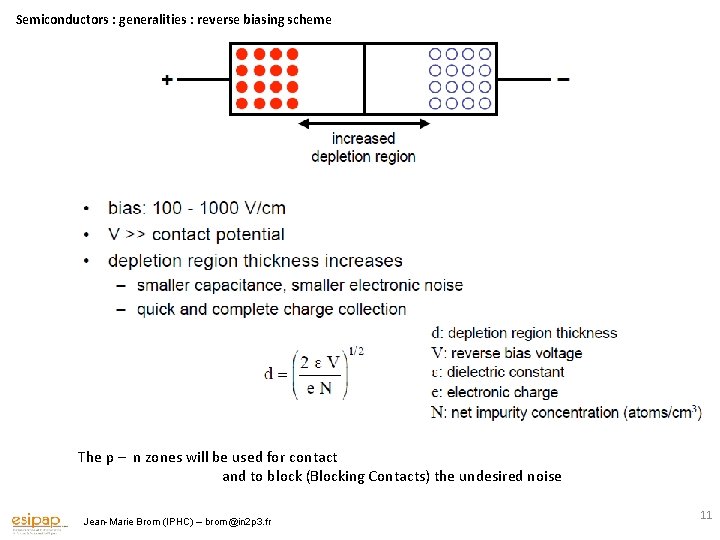 Semiconductors : generalities : reverse biasing scheme The p – n zones will be
