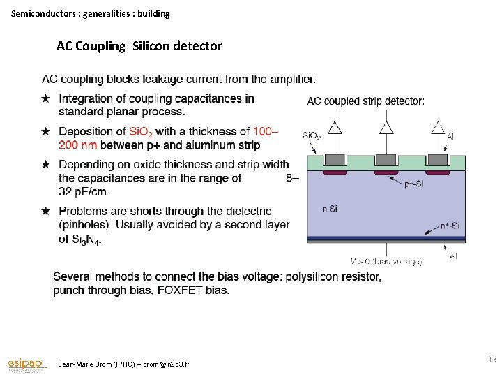 Semiconductors : generalities : building AC Coupling Silicon detector Jean-Marie Brom (IPHC) – brom@in