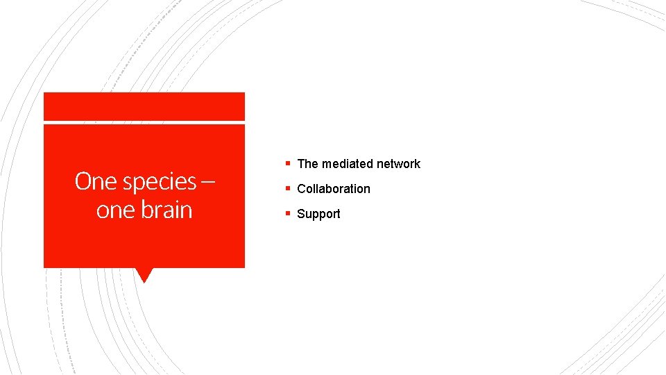 One species – one brain § The mediated network § Collaboration § Support 