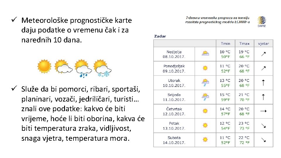 ü Meteorološke prognostičke karte daju podatke o vremenu čak i za narednih 10 dana.