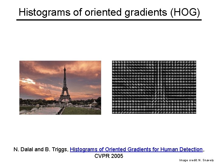 Histograms of oriented gradients (HOG) N. Dalal and B. Triggs, Histograms of Oriented Gradients