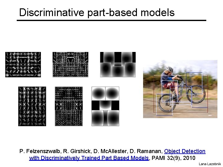 Discriminative part-based models P. Felzenszwalb, R. Girshick, D. Mc. Allester, D. Ramanan, Object Detection