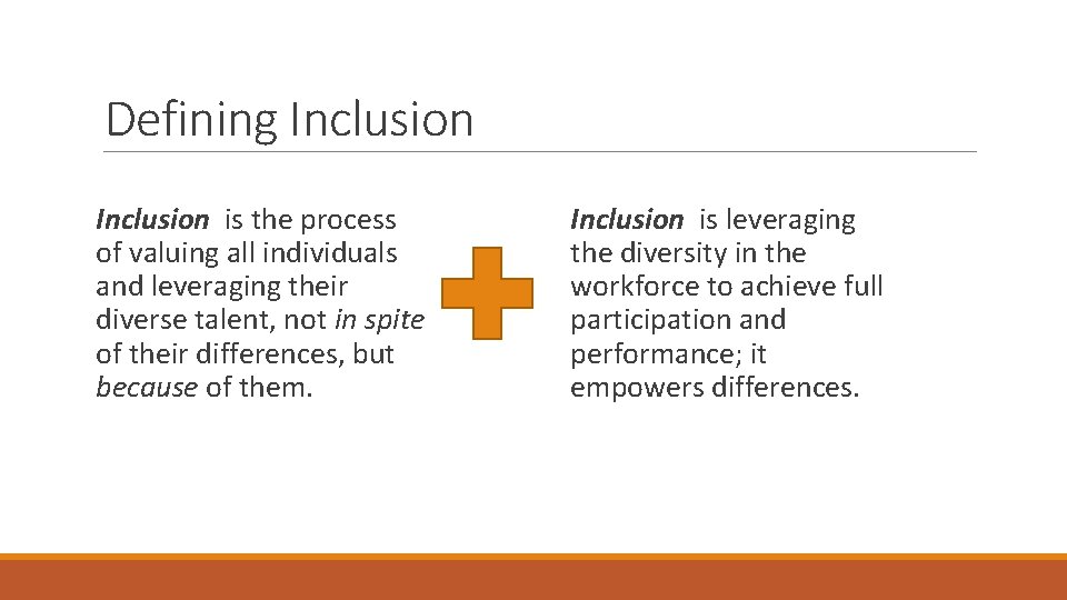 Defining Inclusion is the process of valuing all individuals and leveraging their diverse talent,