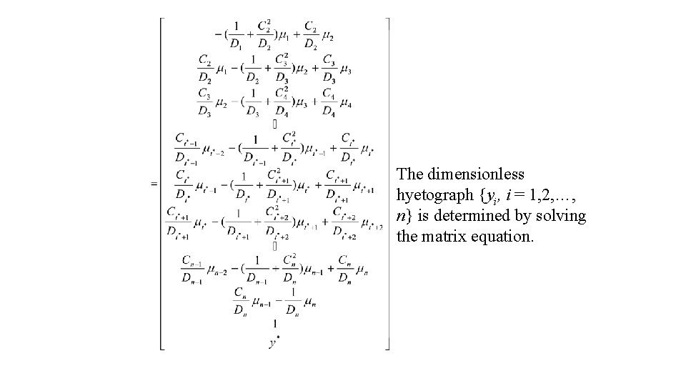 The dimensionless hyetograph {yi, i = 1, 2, …, n} is determined by solving