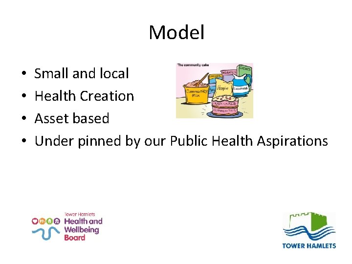 Model • • Small and local Health Creation Asset based Under pinned by our