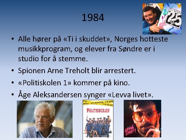 1984 • Alle hører på «Ti i skuddet» , Norges hotteste musikkprogram, og elever
