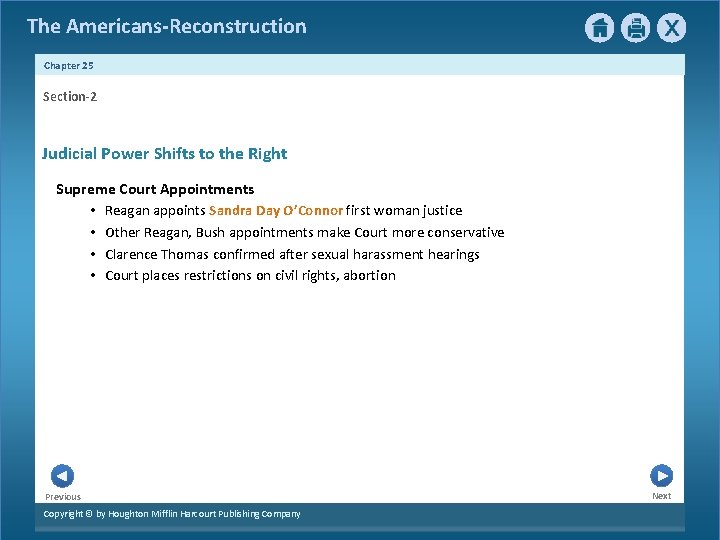 The Americans-Reconstruction Chapter 25 Section-2 Judicial Power Shifts to the Right Supreme Court Appointments