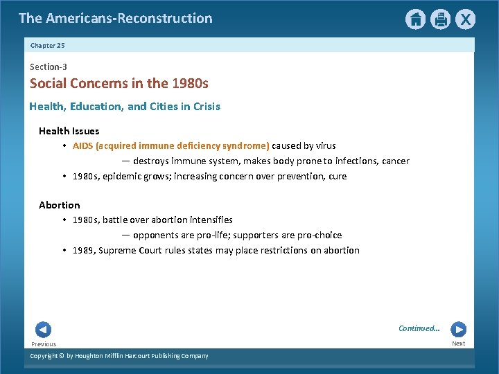 The Americans-Reconstruction Chapter 25 Section-3 Social Concerns in the 1980 s Health, Education, and