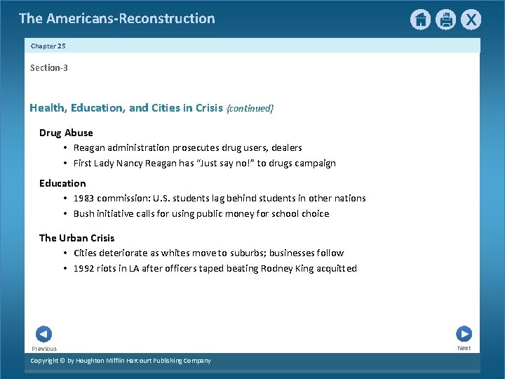 The Americans-Reconstruction Chapter 25 Section-3 Health, Education, and Cities in Crisis {continued} Drug Abuse