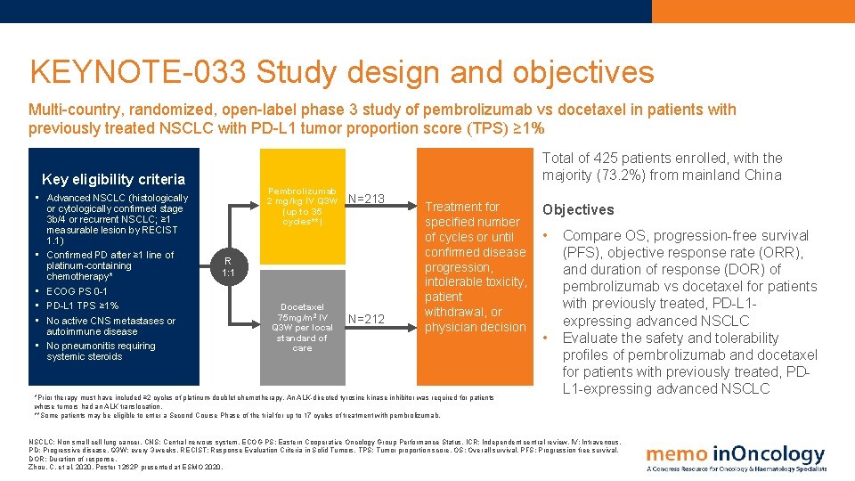 KEYNOTE-033 Study design and objectives Multi-country, randomized, open-label phase 3 study of pembrolizumab vs