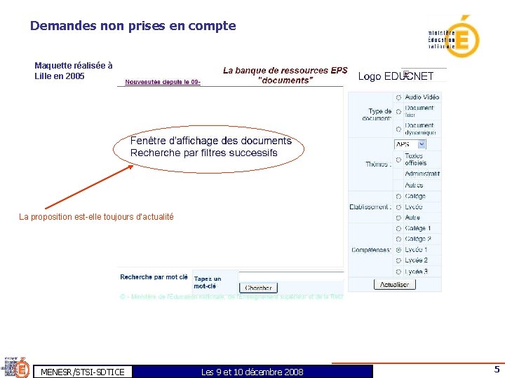 Demandes non prises en compte Maquette réalisée à Lille en 2005 La proposition est-elle