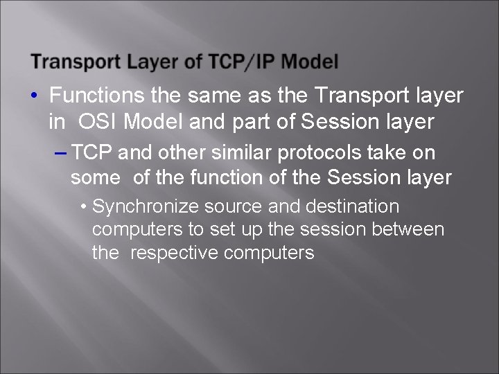  • Functions the same as the Transport layer in OSI Model and part