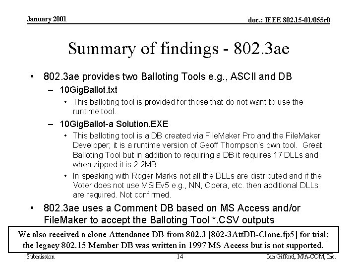 January 2001 doc. : IEEE 802. 15 -01/055 r 0 Summary of findings -