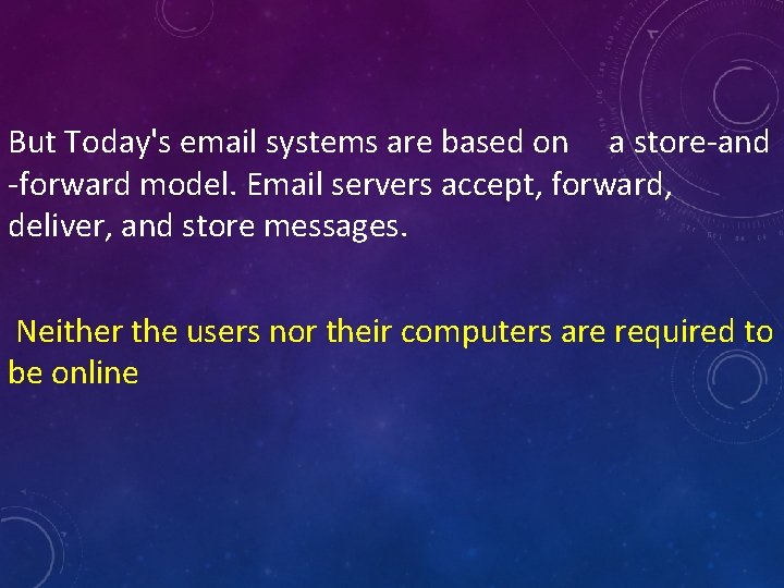 But Today's email systems are based on a store-and -forward model. Email servers accept,