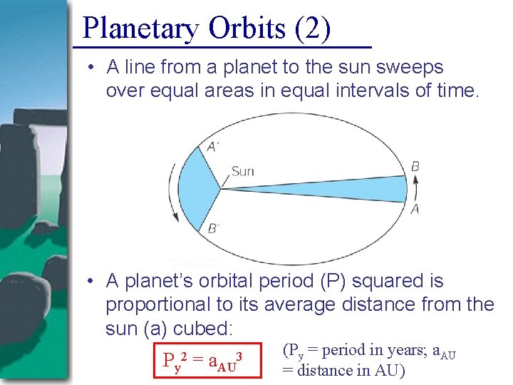 Planetary Orbits (2) • A line from a planet to the sun sweeps over