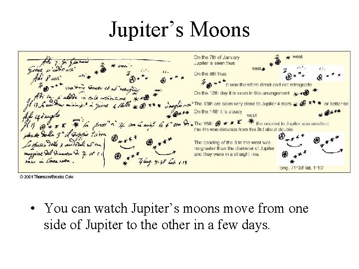Jupiter’s Moons • You can watch Jupiter’s moons move from one side of Jupiter