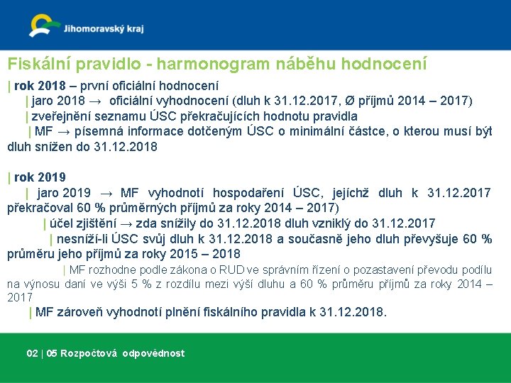 Fiskální pravidlo - harmonogram náběhu hodnocení | rok 2018 – první oficiální hodnocení |