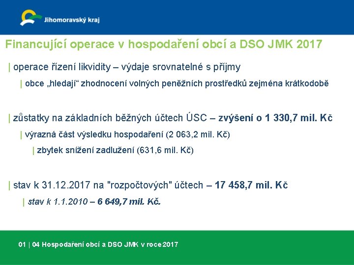 Financující operace v hospodaření obcí a DSO JMK 2017 | operace řízení likvidity –