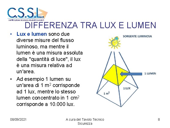 DIFFERENZA TRA LUX E LUMEN • Lux e lumen sono due diverse misure del