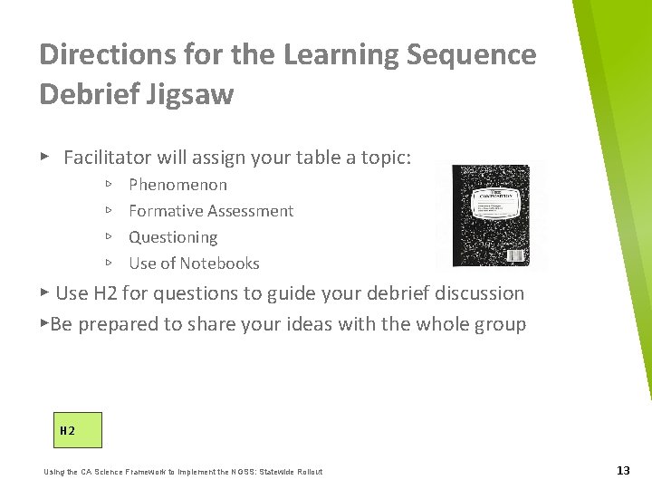 Directions for the Learning Sequence Debrief Jigsaw ▸ Facilitator will assign your table a