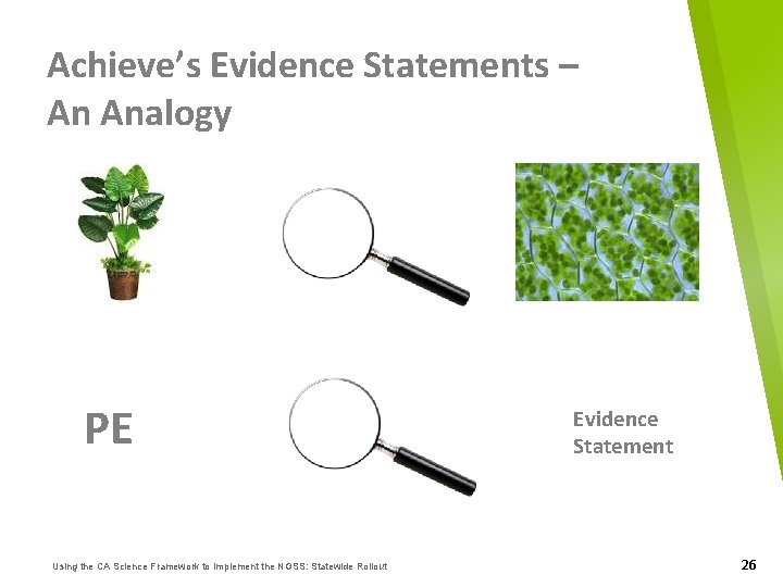 Achieve’s Evidence Statements – An Analogy PE Using the CA Science Framework to Implement