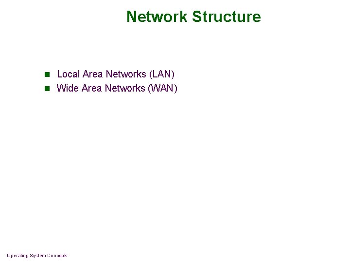Network Structure n Local Area Networks (LAN) n Wide Area Networks (WAN) Operating System Network Structure n Local Area Networks (LAN) n Wide Area Networks (WAN) Operating System