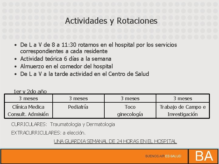 Actividades y Rotaciones • De L a V de 8 a 11: 30 rotamos