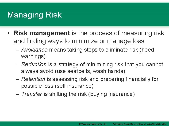 Managing Risk • Risk management is the process of measuring risk and finding ways Managing Risk • Risk management is the process of measuring risk and finding ways