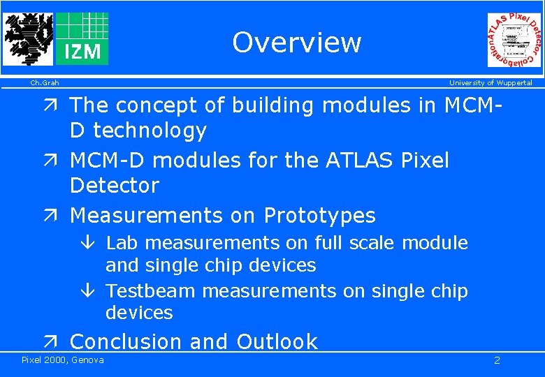 Overview Ch. Grah University of Wuppertal ä The concept of building modules in MCMD