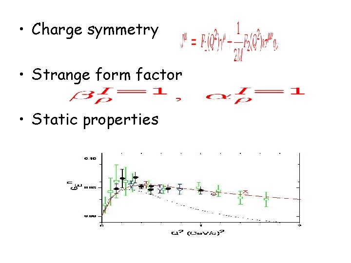  • Charge symmetry • Strange form factor • Static properties 